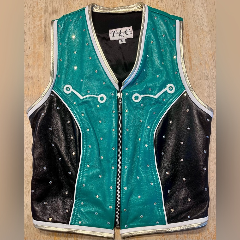 Twins Leather Company Green and Black Vest Size Small